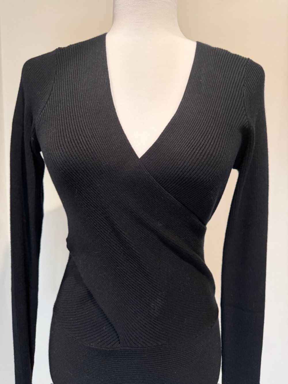 INC International Concepts Black Ribbed V-Neck Wrap Sweater